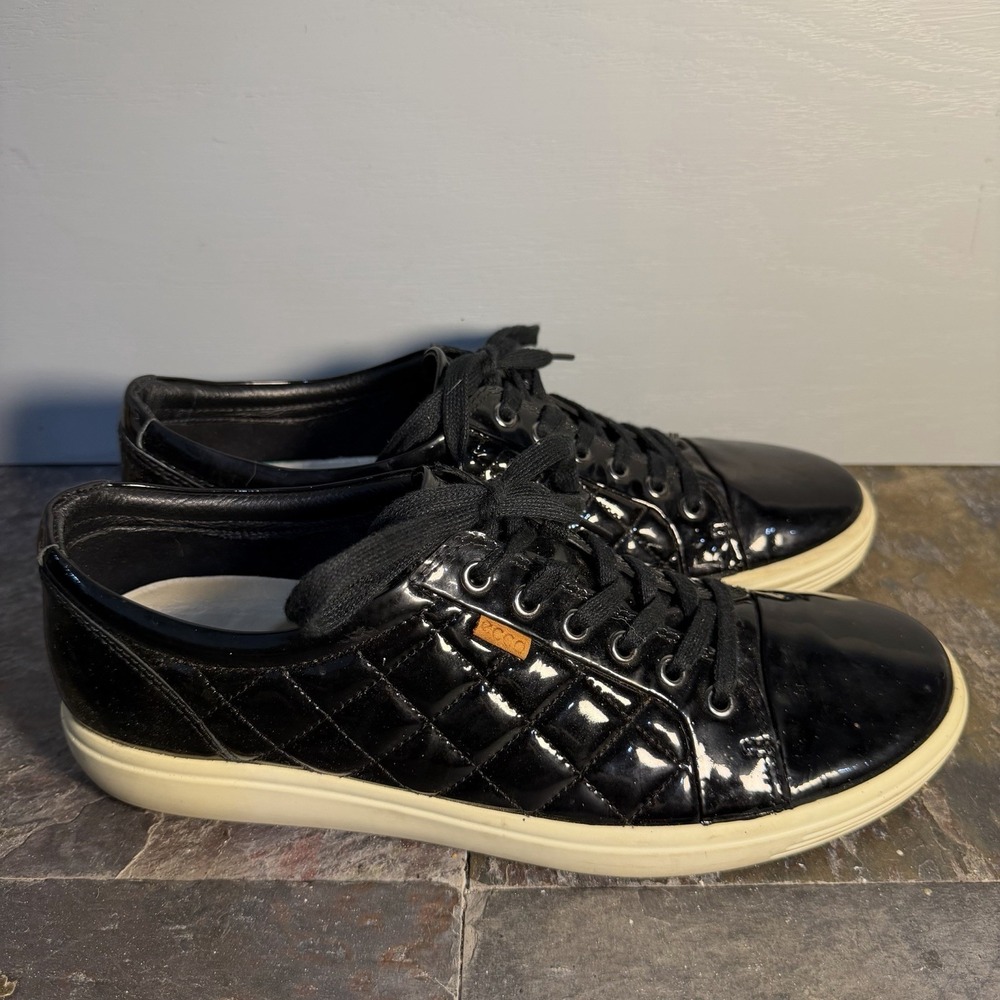 ECCO Soft 7 Quilter Black Patent Quilted Sneakers Size 43 Women's 11